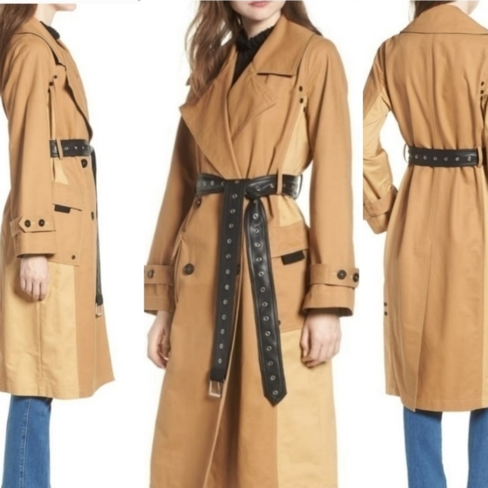 NWT AVEC LES FILLES Colorblock Cotton Trench Coat